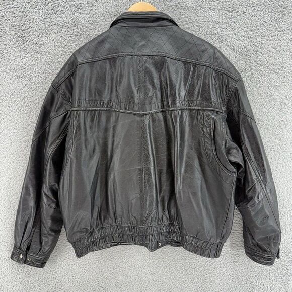 Vintage CITY STREETS Leather Jacket Mens XL Black Full Zip Deep Button Pockets - Picture 8 of 13